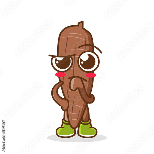 Confused cassava cartoon character vector