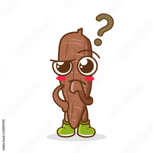 Confused cassava cartoon character vector with question mark Confused cassava cartoon character vector with question mark