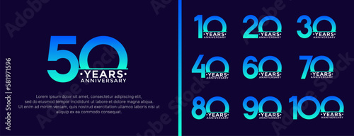set of anniversary logo style blue and white color on dark blue background for special moment