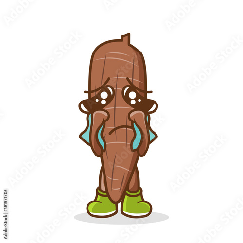vector illustration of cassava mascot or character crying