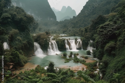 Vietnam s Ban Gioc Detian waterfall. Generative AI