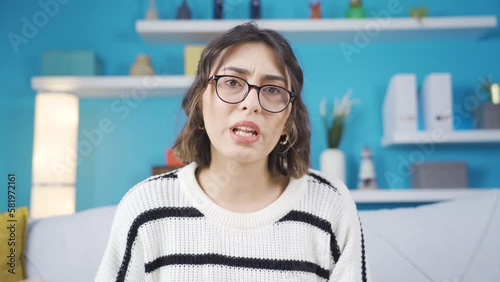 A chatty woman who talks too much.
The babbling woman is talking nonstop. Facetime chat.
