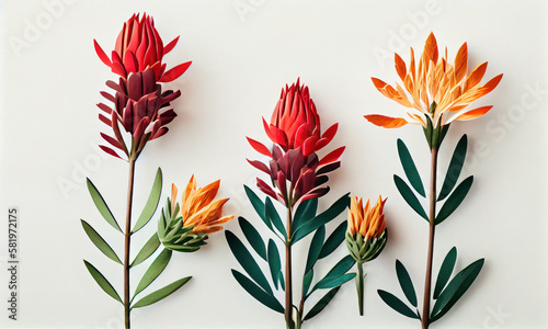 Indian paintbrush flower made of paper craft, Generative AI