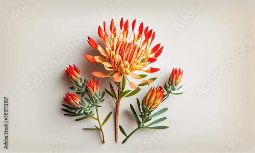Indian paintbrush flower made of paper craft, Generative AI