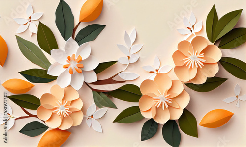 Orange blossom flower made of paper craft, Generative AI photo