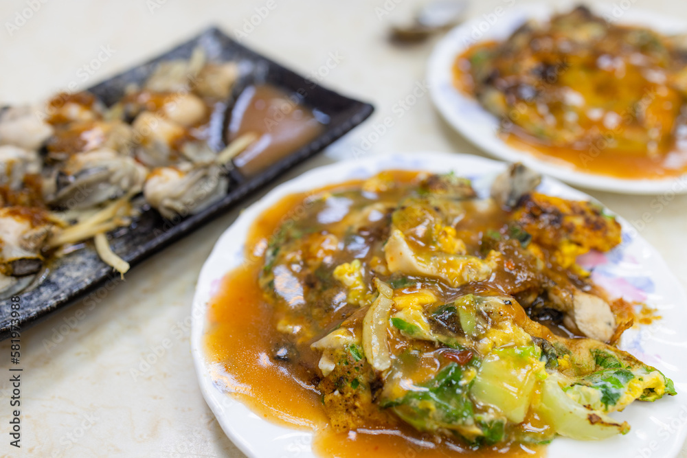 Oyster omelette Taiwan famous street market food