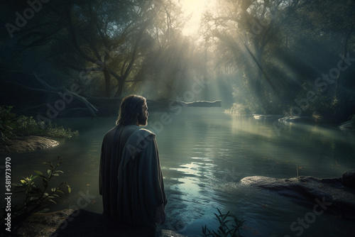 Foto An illustration of Jesus Christ baptism at the river