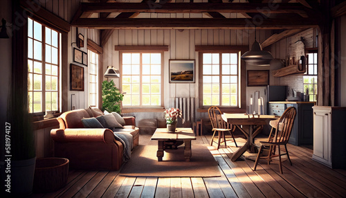 cozy interioir of a farmhouse  living room by generative ai © Graphicnoell