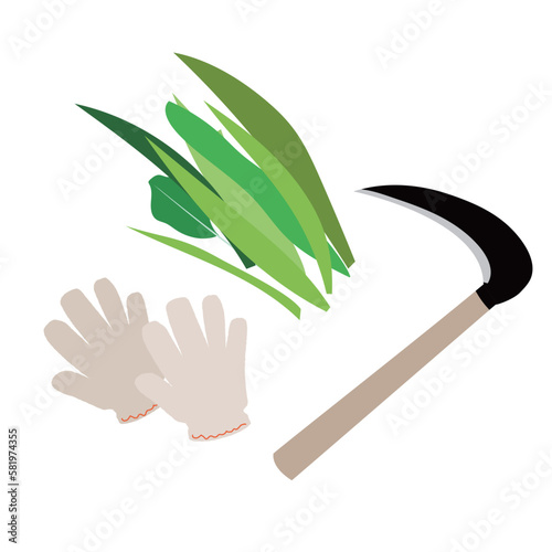草刈り　草むしり　草取り　シンプルイラスト　線なし