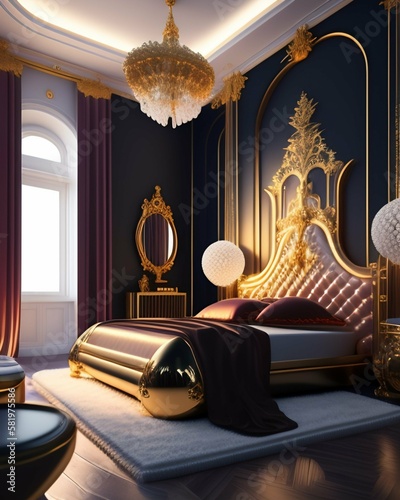 bedroom, quarto, golden details, detalhes em ouro photo