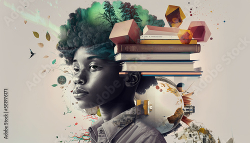 knowledge-and-science-boy-with-books-artistic-graphic-collage-generative-ai-illustration
