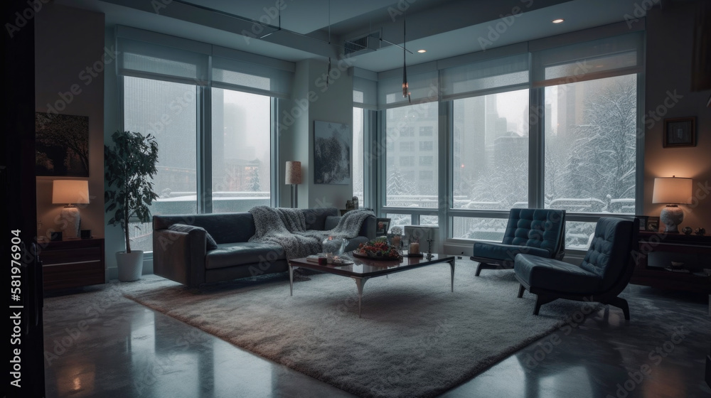 Fototapeta premium Luxury Condo in the City at Winter created with Generative AI Technology, ai, generative