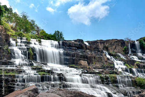 View scene stunning waterfall in the rainforest Pongour near Da Lat city  Vietnam
