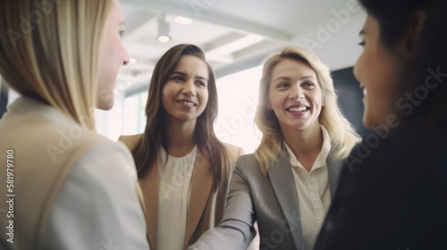 Professional Workplace Female Women: Caucasian White Real estate agents Greeting with Confidence Friendliness in Business Setting, Diversity Equity Inclusion DEI Celebration (generative AI