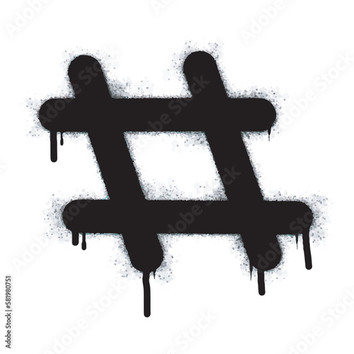 Spray Painted Graffiti hashtag icon Sprayed isolated with a white background. graffiti hash tag with over spray in black over white. Vector illustration.