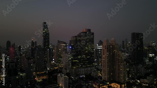 Wallpaper Mural Bangkok City Stunning Skyline Late at Night Aerial Drone Footage of Sathorn Central Business District Torontodigital.ca
