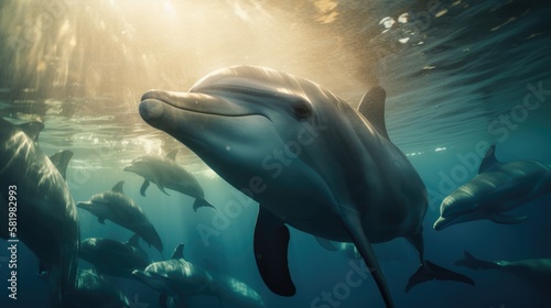 Dolphins underwater. Generative ai