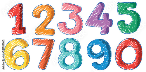 Numbers in Pencil Colour Sketch Simple Style