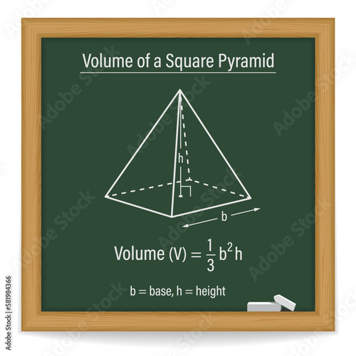 Volume of a Square Pyramid  on a chalkboard. Vector illustration.