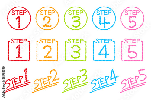 クレヨン素材　手描きのいろいろなSTEPセット
