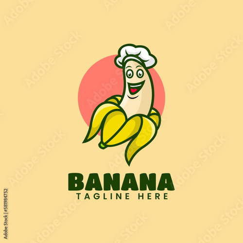 Vector Logo Illustration Banana Mascot Cartoon Style.