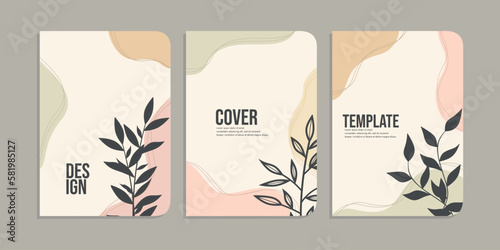 set of book cover designs with hand drawn foliage decorations. abstract retro botanical background.size A4 For notebooks, diary, schoolbook, planners, brochures, books, catalogs