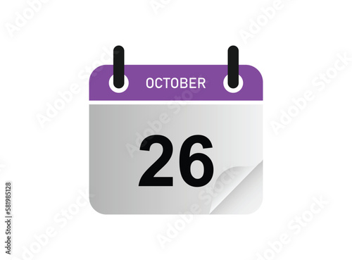 26 October calendar icon. Calendar template for the days of October.