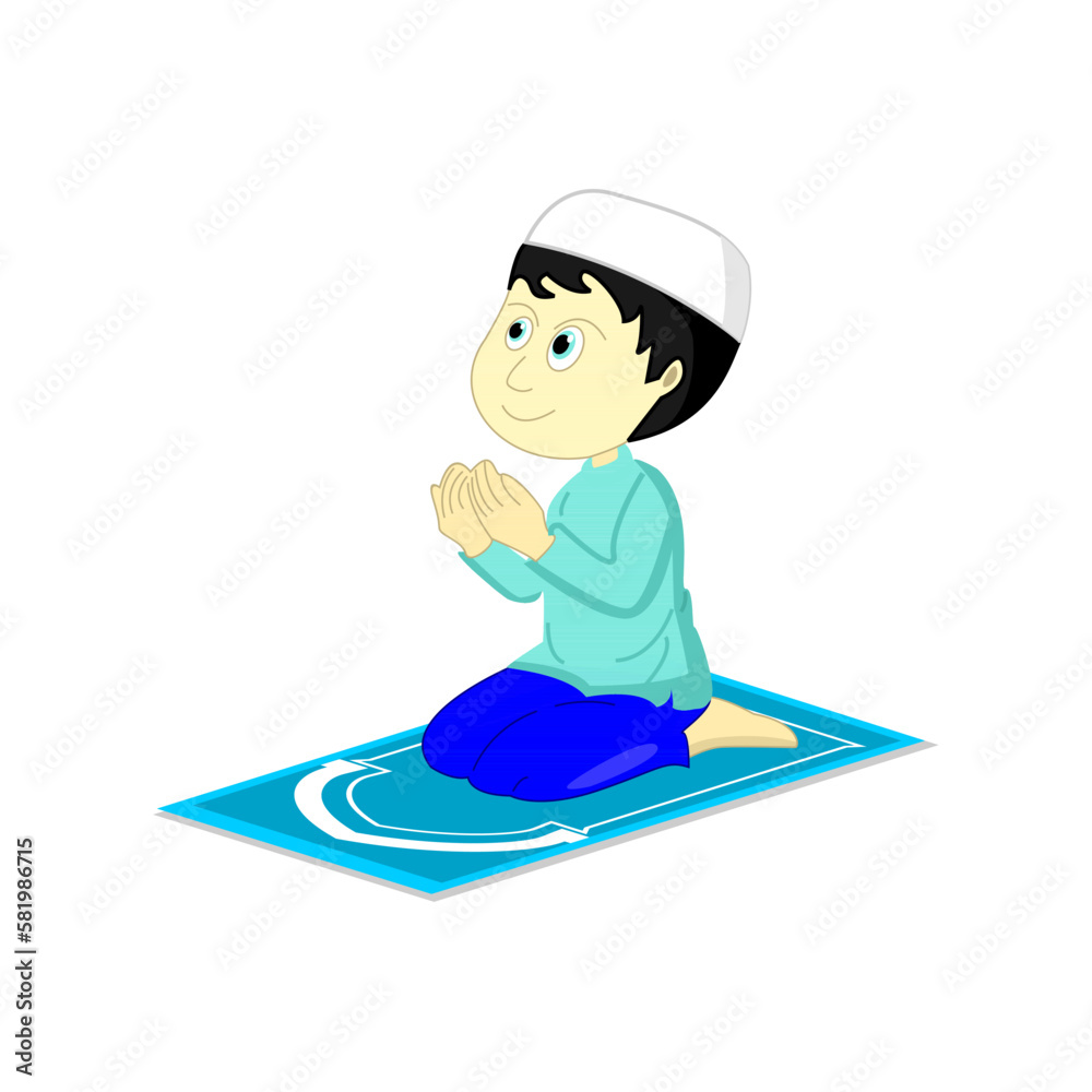 Muslim kid praying, islamic boy icon logo symbol design vector illustration Muslim kid praying, islamic boy icon logo symbol design vector illustration