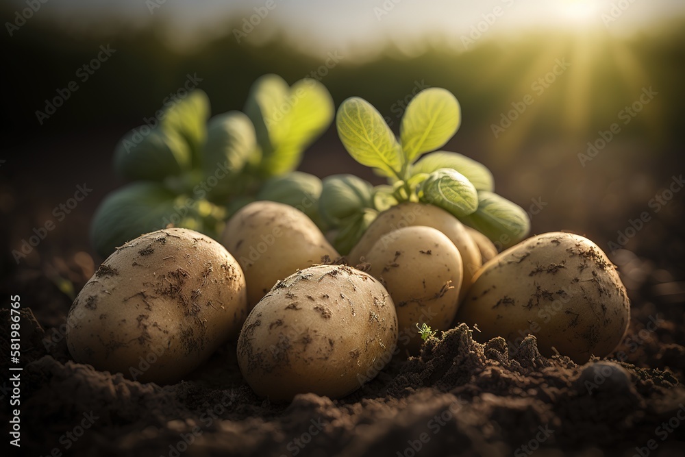 fresh ripe potatoes lie in the garden, generative AI fresh ripe potatoes lie in the garden, generative AI