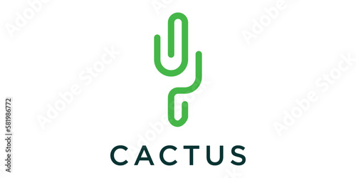 creative line cactus logo design icon vector illustration