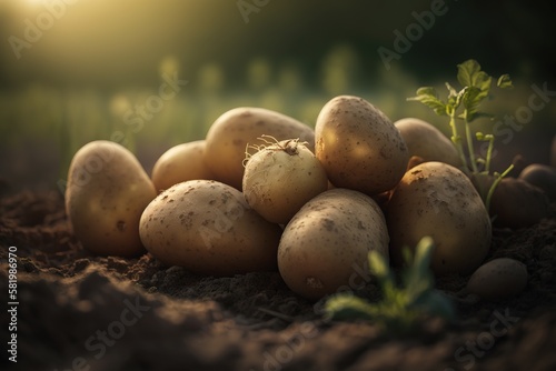 fresh ripe potatoes lie in the garden  generative AI