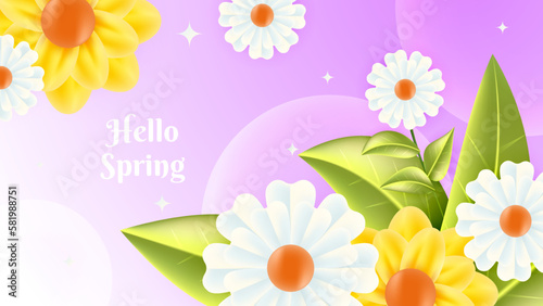 Spring wallpaper paper style. Gradient soft purple spring floral background vector design