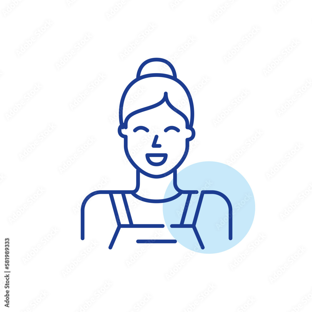 Retail worker girl in apron. Hipster barista. Pixel perfect, editable stroke line icon