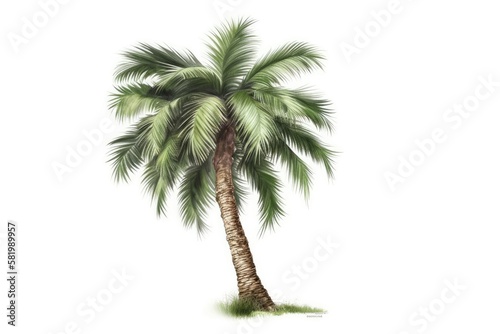 A young palm tree is depicted in an illustration on a white backdrop. Generative AI © AkuAku