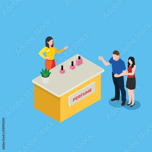 People shopping at perfume store 3d isometric vector illustration concept for banner, website, landing page, ads, flyer template