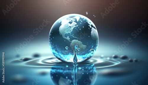 planet earth in the form of a water drop  water day  generative AI