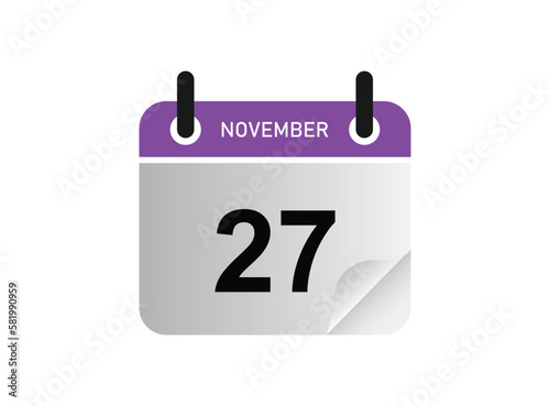 27th November calendar icon. November 27 calendar Date Month icon vector illustrator. © SISIRA