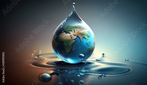 Fototapeta Naklejka Na Ścianę i Meble -  planet earth in the form of a water drop, water day, generative AI