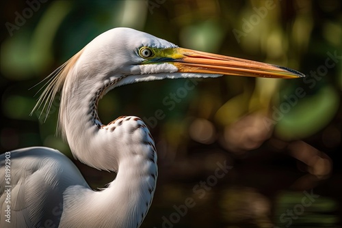 A Closeup shot of a beautiful great egret white heron in Poovar Backwater, Kerala, India. Generative AI photo