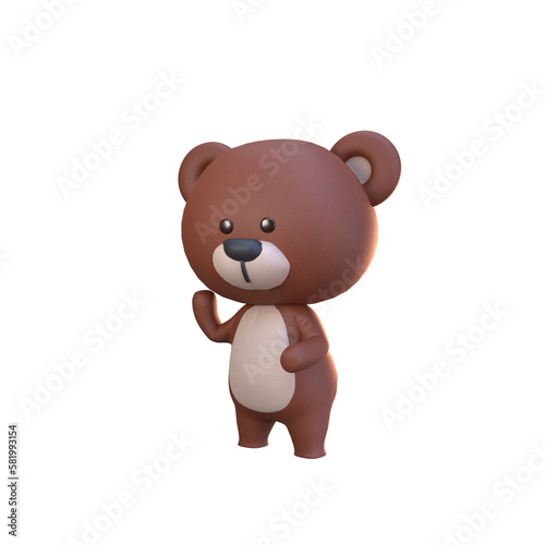 3d rendering cute brown bear standing and raising hands illustration