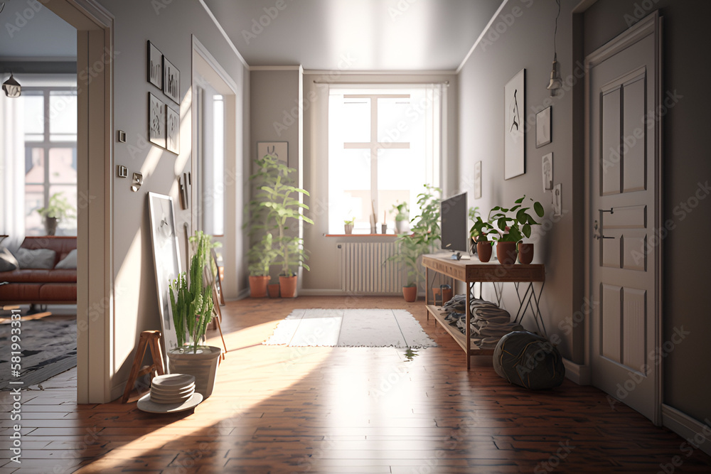 Obraz premium モダンな住宅インテリアの背景、AI