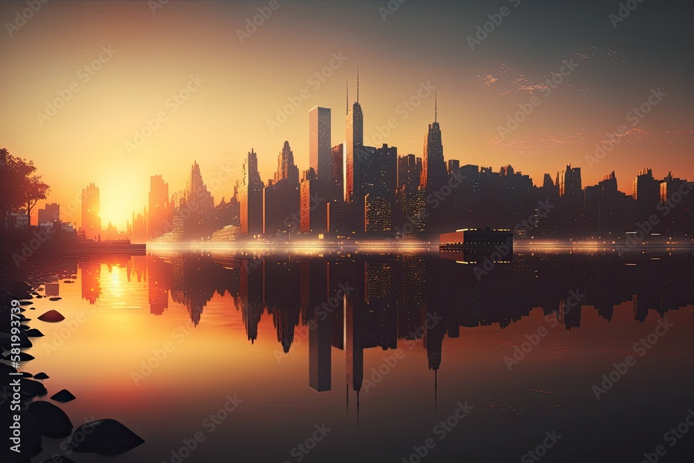 Obraz premium futuristic city in the sunset