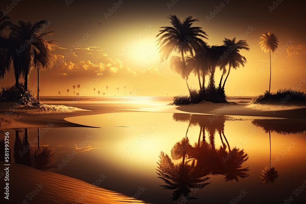 tropical beach at the sunset