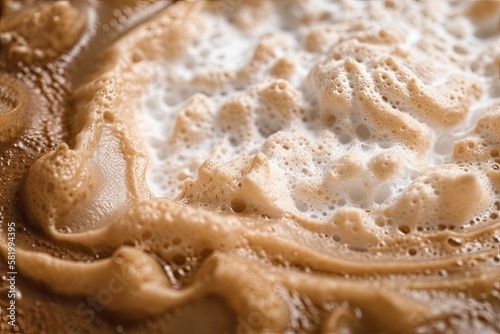 Close up of a coffee foam. Background and macro texture. Generative AI
