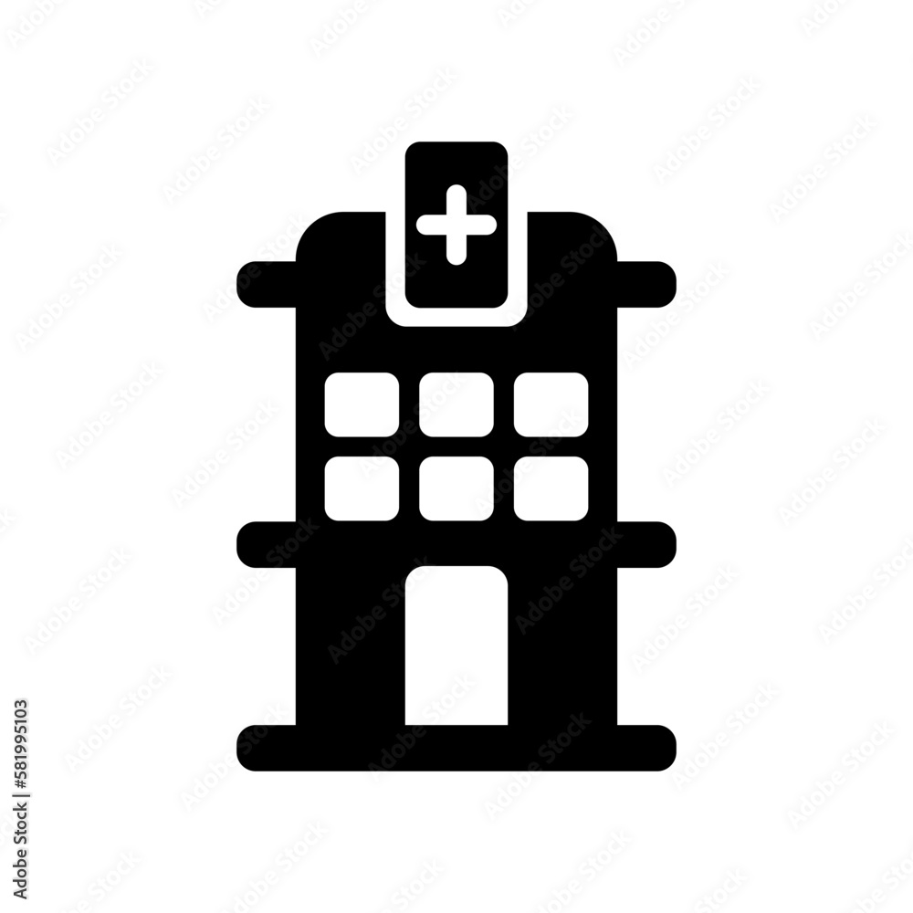 Hospital building black icon, vector illustration in trendy style. Editable graphic resources for many purposes.