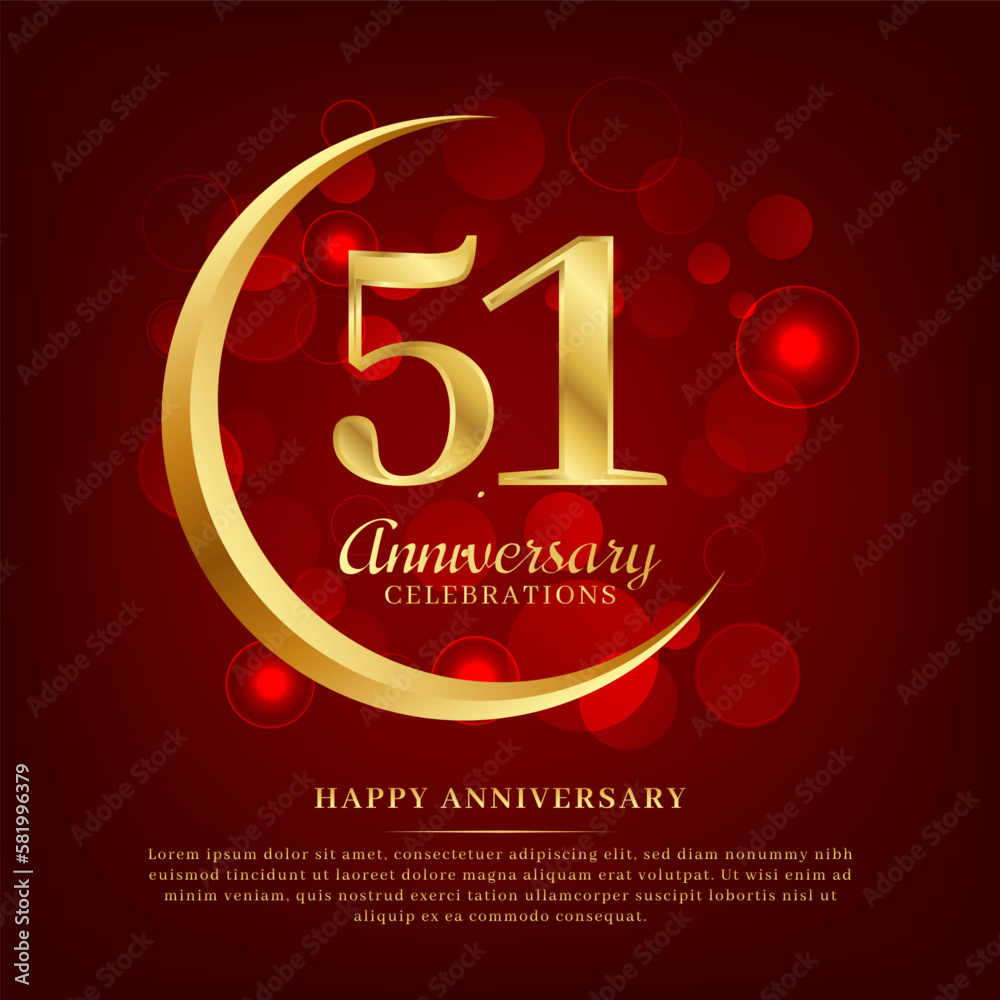 51 years anniversary with golden moon and red shiny background added with text for congratulations words 51 years anniversary with golden moon and red shiny background added with text for congratulations words