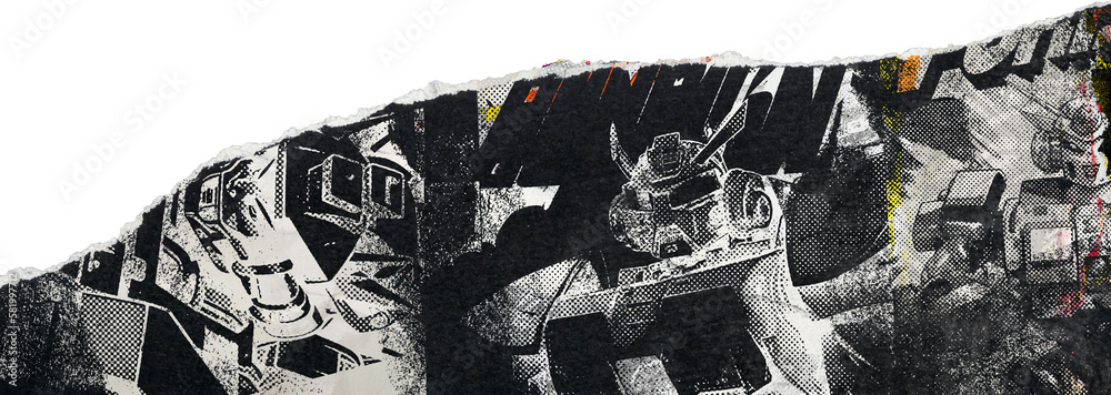 Piece of paper torn and isolated with manga mecha and japanese pop ...