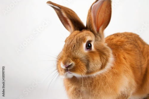 a front facing portrait of a red bunny rabbit on a white background. Generative AI