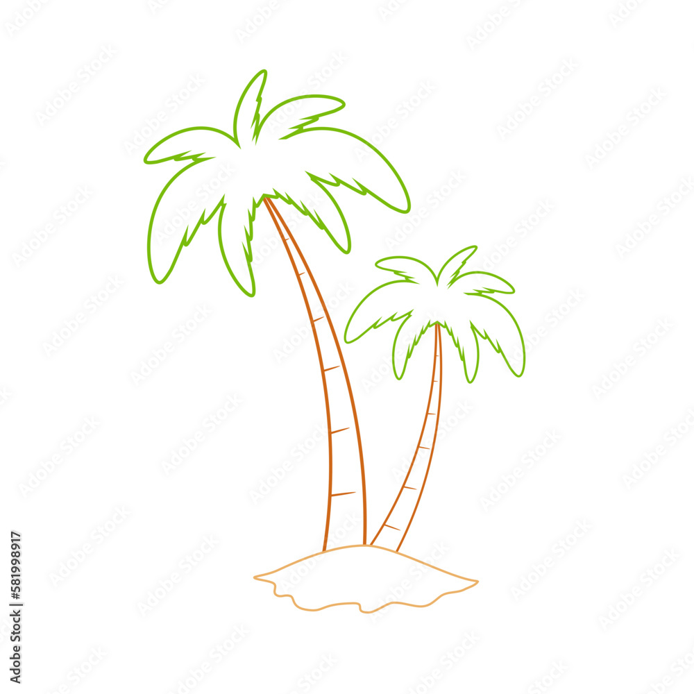 Beach coconut tree, seaside palm tree, coconut tree or island palm tree.