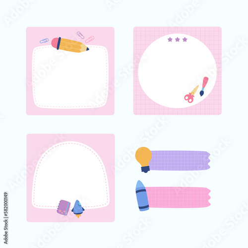 Illustration of cute pastel education stationary memo collection vector design